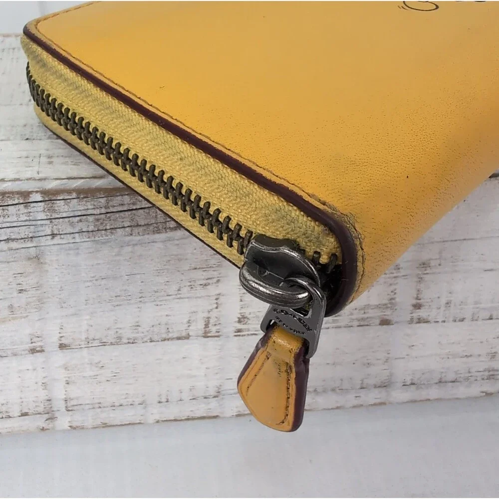 Coach + Disney Mickey Mouse Skateboard Yellow Leather Accordion Zip Wallet